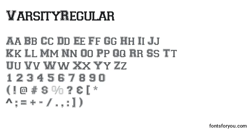 Schriftart VarsityRegular – Alphabet, Zahlen, spezielle Symbole