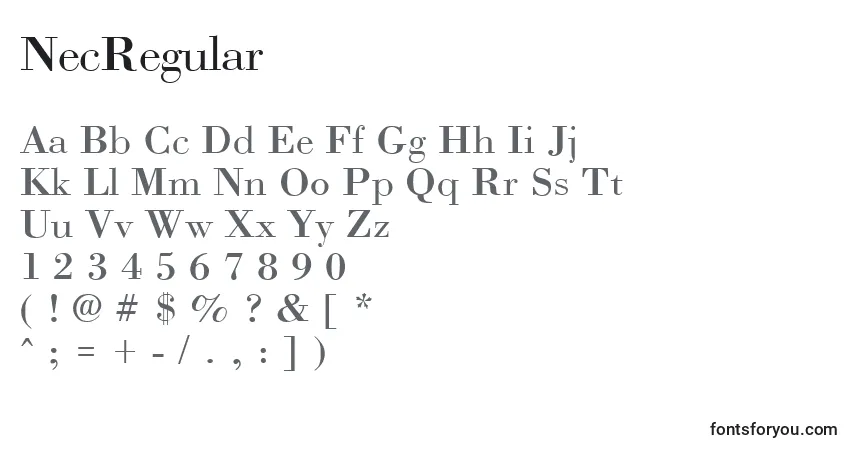 Шрифт NecRegular – алфавит, цифры, специальные символы