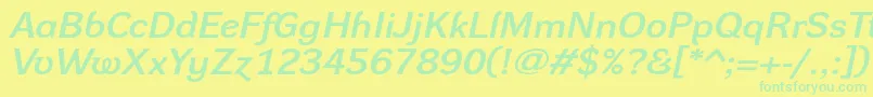 DynagroteskdxeItalic-fontti – vihreät fontit keltaisella taustalla