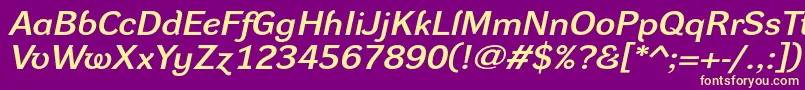 DynagroteskdxeItalic-fontti – keltaiset fontit violetilla taustalla