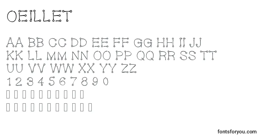 Schriftart Oeillet – Alphabet, Zahlen, spezielle Symbole