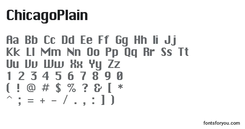 Schriftart ChicagoPlain – Alphabet, Zahlen, spezielle Symbole