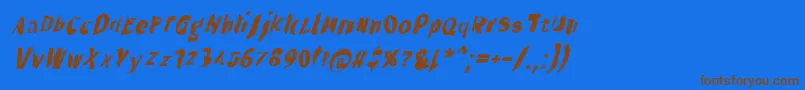フォントThroughtheblacknarita – 茶色の文字が青い背景にあります。