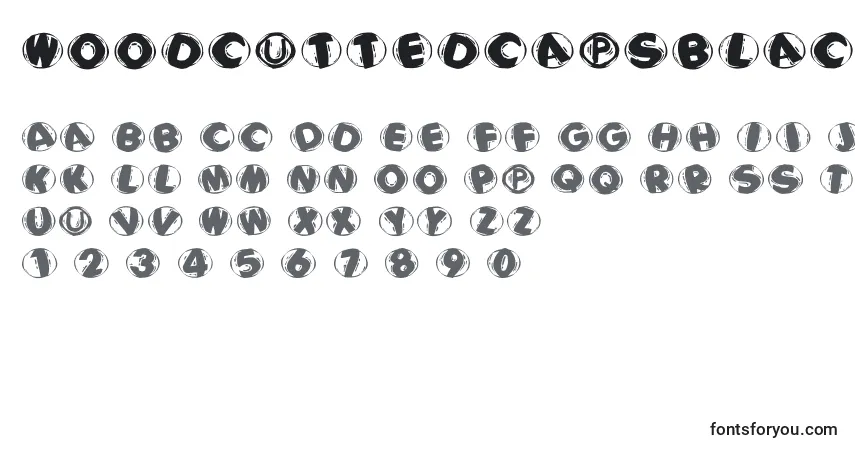 Шрифт Woodcuttedcapsblackfs – алфавит, цифры, специальные символы