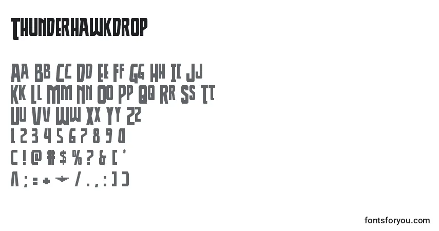 Czcionka Thunderhawkdrop – alfabet, cyfry, specjalne znaki