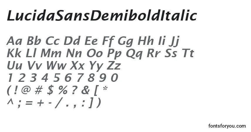 Шрифт LucidaSansDemiboldItalic – алфавит, цифры, специальные символы