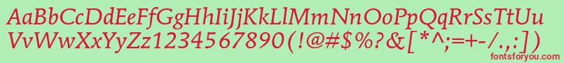 MendozaromanstdBookitalic-Schriftart – Rote Schriften auf grünem Hintergrund