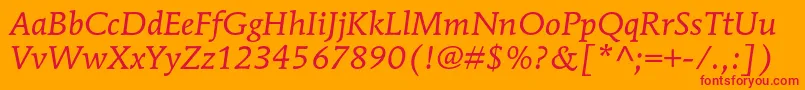 Fonte MendozaromanstdBookitalic – fontes vermelhas em um fundo laranja