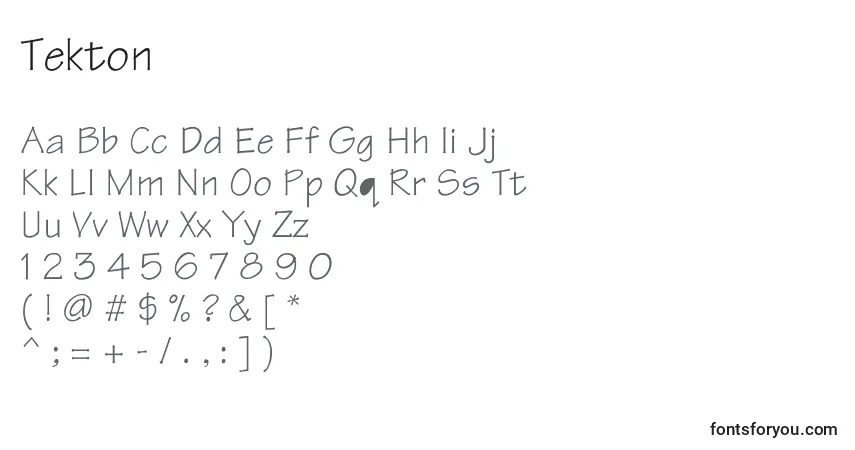 Шрифт Tekton – алфавит, цифры, специальные символы