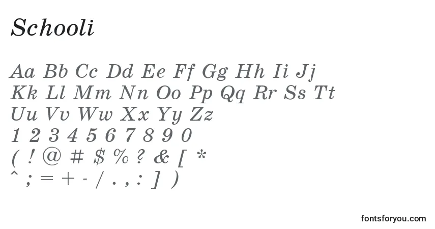 Czcionka Schooli – alfabet, cyfry, specjalne znaki