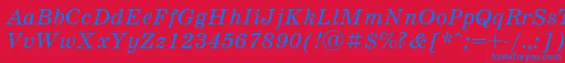 Schooli-Schriftart – Blaue Schriften auf rotem Hintergrund