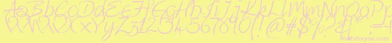 KingthingsWrote-fontti – vaaleanpunaiset fontit keltaisella taustalla