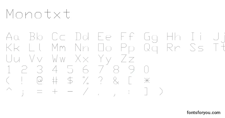 A fonte Monotxt – alfabeto, números, caracteres especiais