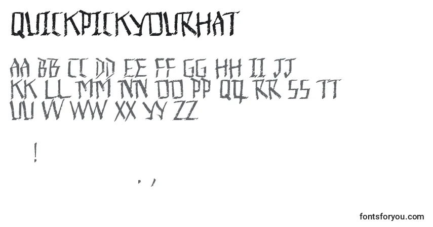 Czcionka QuickPickYourHat – alfabet, cyfry, specjalne znaki