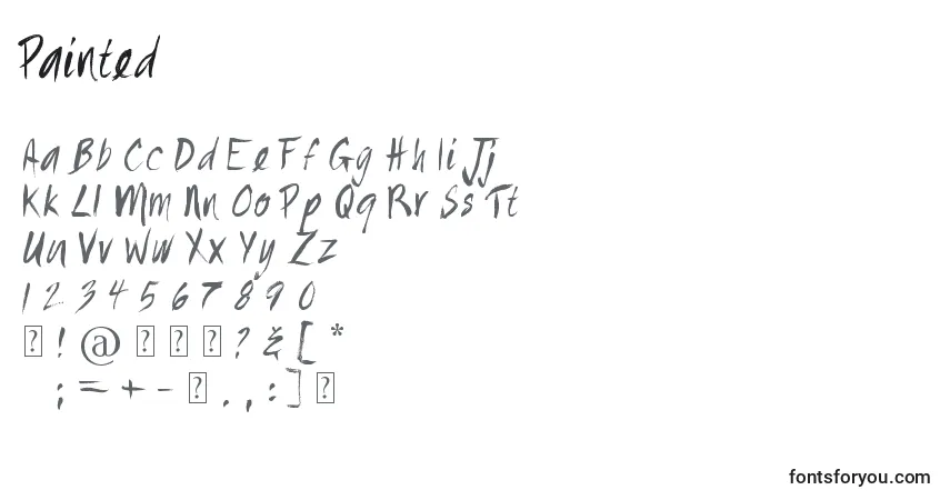 Czcionka Painted – alfabet, cyfry, specjalne znaki