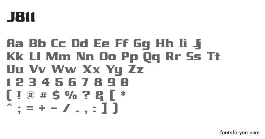 A fonte J811 – alfabeto, números, caracteres especiais