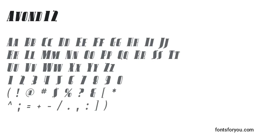 Czcionka Avond12 – alfabet, cyfry, specjalne znaki