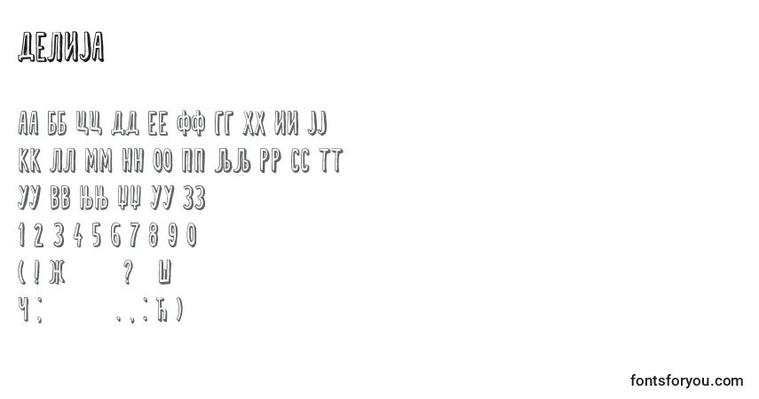 A fonte Delija – alfabeto, números, caracteres especiais