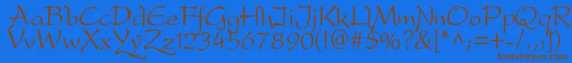 フォントDfdrone – 茶色の文字が青い背景にあります。