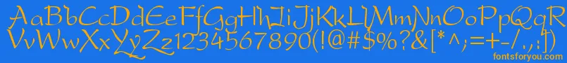 フォントDfdrone – オレンジ色の文字が青い背景にあります。