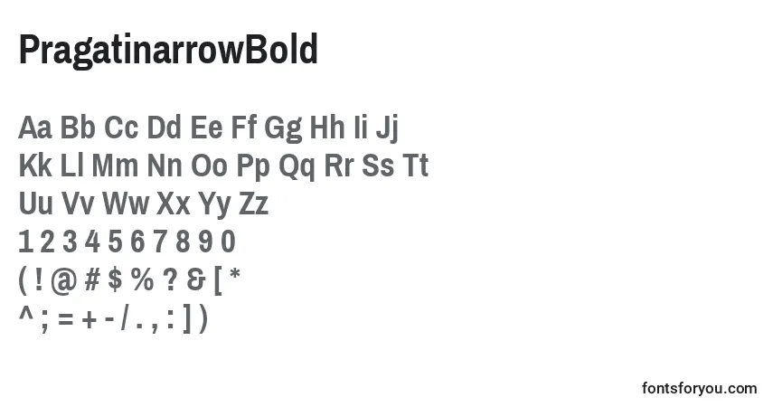 Шрифт PragatinarrowBold – алфавит, цифры, специальные символы