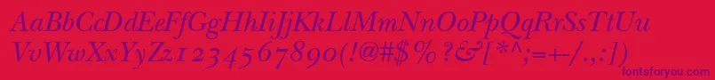 ItcNewBaskervilleItalicOldStyleFigures Font – Purple Fonts on Red Background