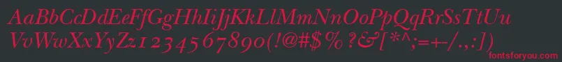 ItcNewBaskervilleItalicOldStyleFigures Font – Red Fonts on Black Background