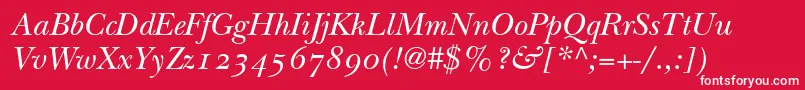 ItcNewBaskervilleItalicOldStyleFigures Font – White Fonts on Red Background