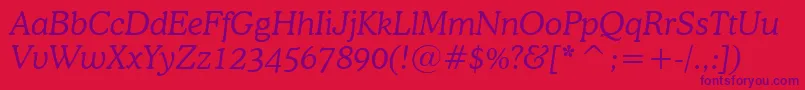 CooperLightItalicBt Font – Purple Fonts on Red Background