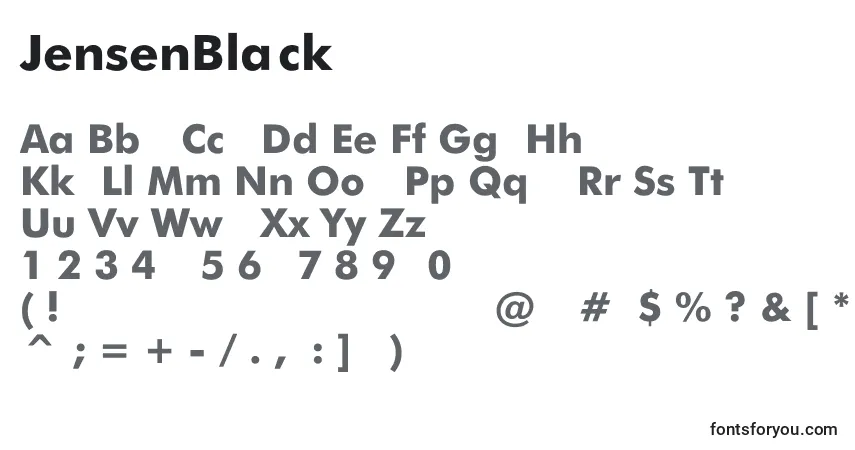 A fonte JensenBlack – alfabeto, números, caracteres especiais