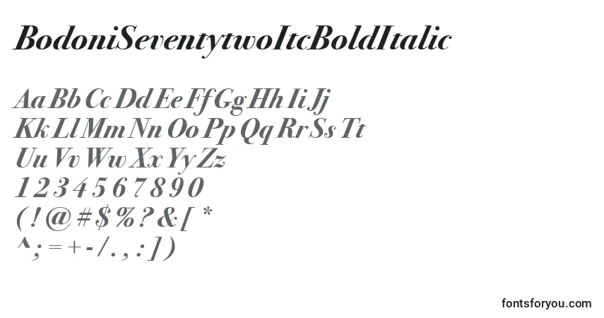 BodoniSeventytwoItcBoldItalic-fontti – aakkoset, numerot, erikoismerkit