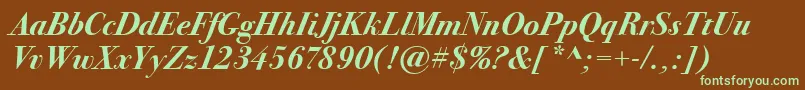 BodoniSeventytwoItcBoldItalic Font – Green Fonts on Brown Background