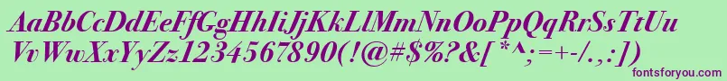 BodoniSeventytwoItcBoldItalic Font – Purple Fonts on Green Background