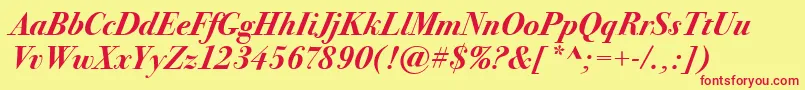 BodoniSeventytwoItcBoldItalic Font – Red Fonts on Yellow Background