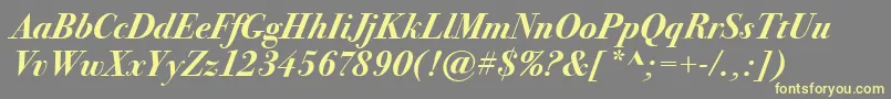 BodoniSeventytwoItcBoldItalic-fontti – keltaiset fontit harmaalla taustalla