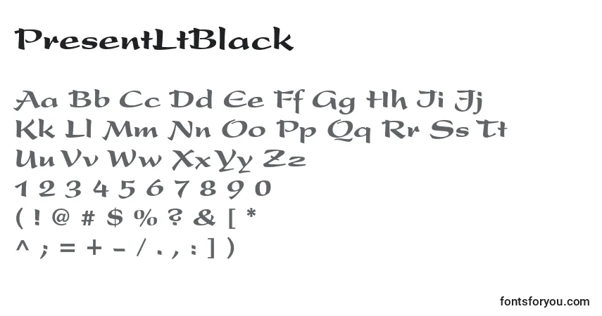 A fonte PresentLtBlack – alfabeto, números, caracteres especiais
