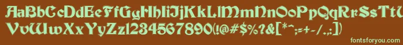 フォントBeckerInline – 緑色の文字が茶色の背景にあります。