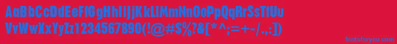 P760SansRegular-Schriftart – Blaue Schriften auf rotem Hintergrund