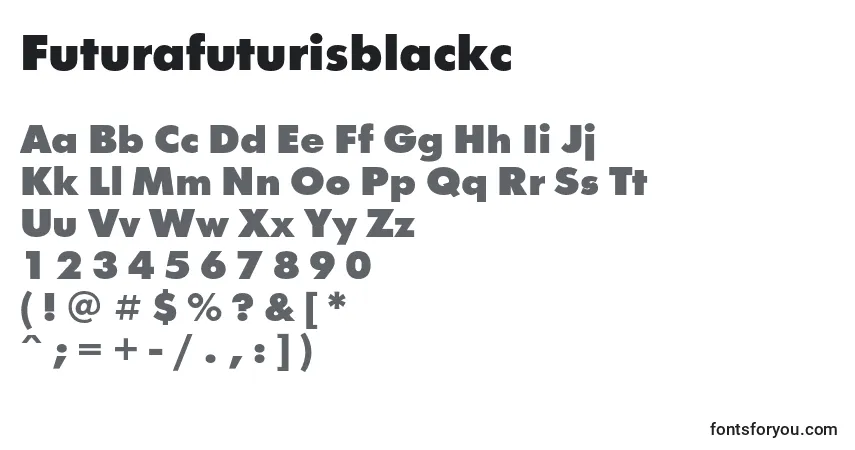 A fonte Futurafuturisblackc – alfabeto, números, caracteres especiais