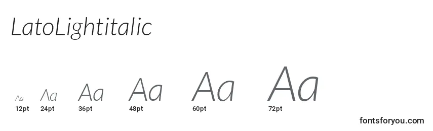 Tamanhos de fonte LatoLightitalic