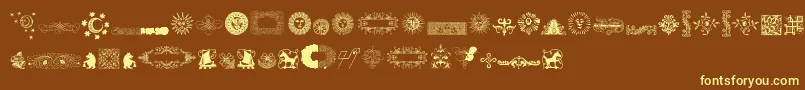 Saiba mais sobre a fonte RoughOrnamentsFree Fonte RoughOrnamentsFree – fontes amarelas em um fundo marrom