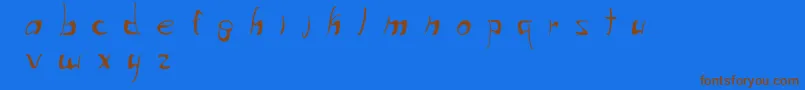 フォントWriteThatDown – 茶色の文字が青い背景にあります。