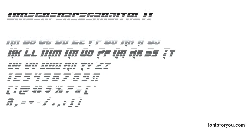 Шрифт Omegaforcegradital11 – алфавит, цифры, специальные символы