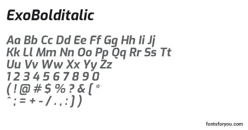 Czcionka ExoBolditalic – alfabet, cyfry, specjalne znaki