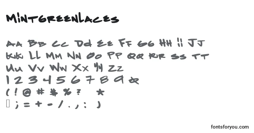 Czcionka Mintgreenlaces – alfabet, cyfry, specjalne znaki