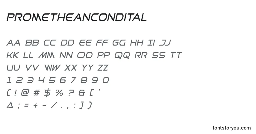 Schriftart Prometheancondital – Alphabet, Zahlen, spezielle Symbole