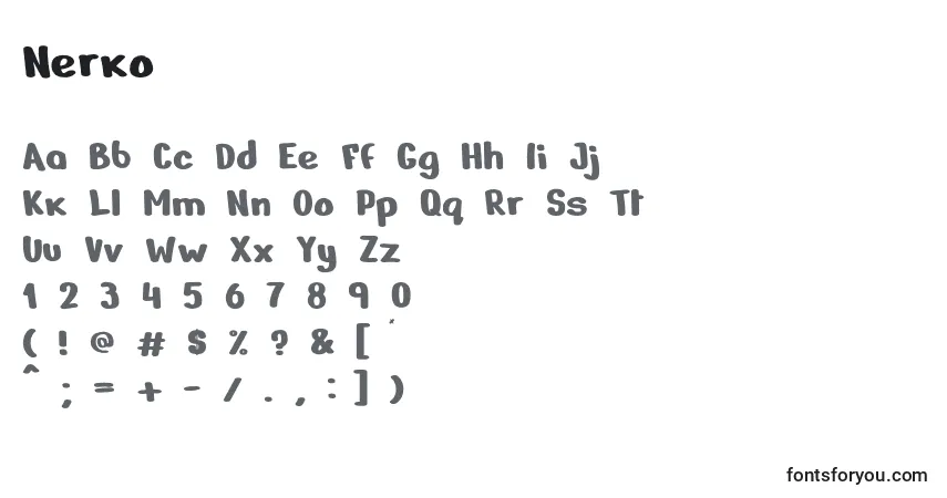 Schriftart Nerko – Alphabet, Zahlen, spezielle Symbole