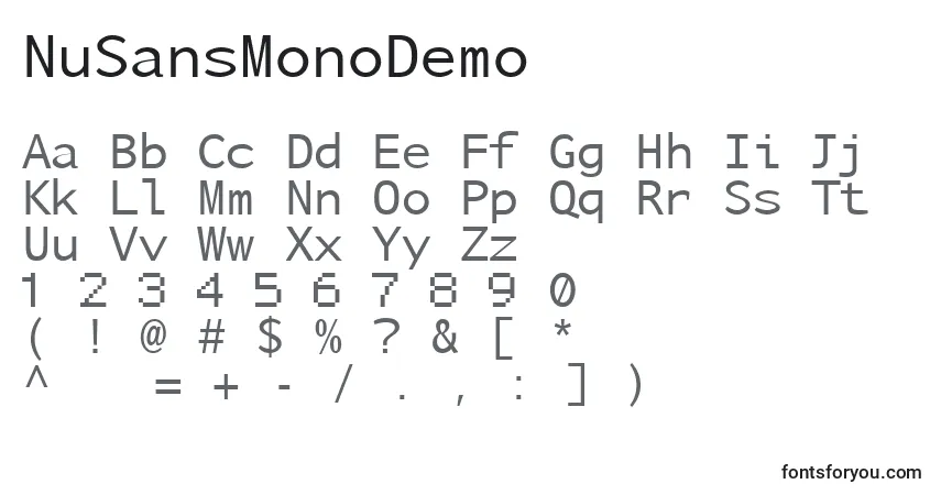 Шрифт NuSansMonoDemo – алфавит, цифры, специальные символы