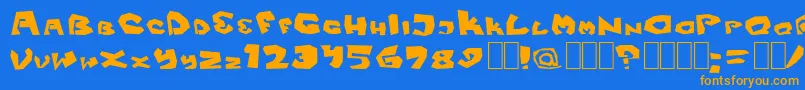 Fitsvamp-Schriftart – Orangefarbene Schriften auf blauem Hintergrund