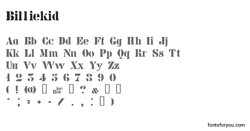 A fonte Billiekid – alfabeto, números, caracteres especiais
